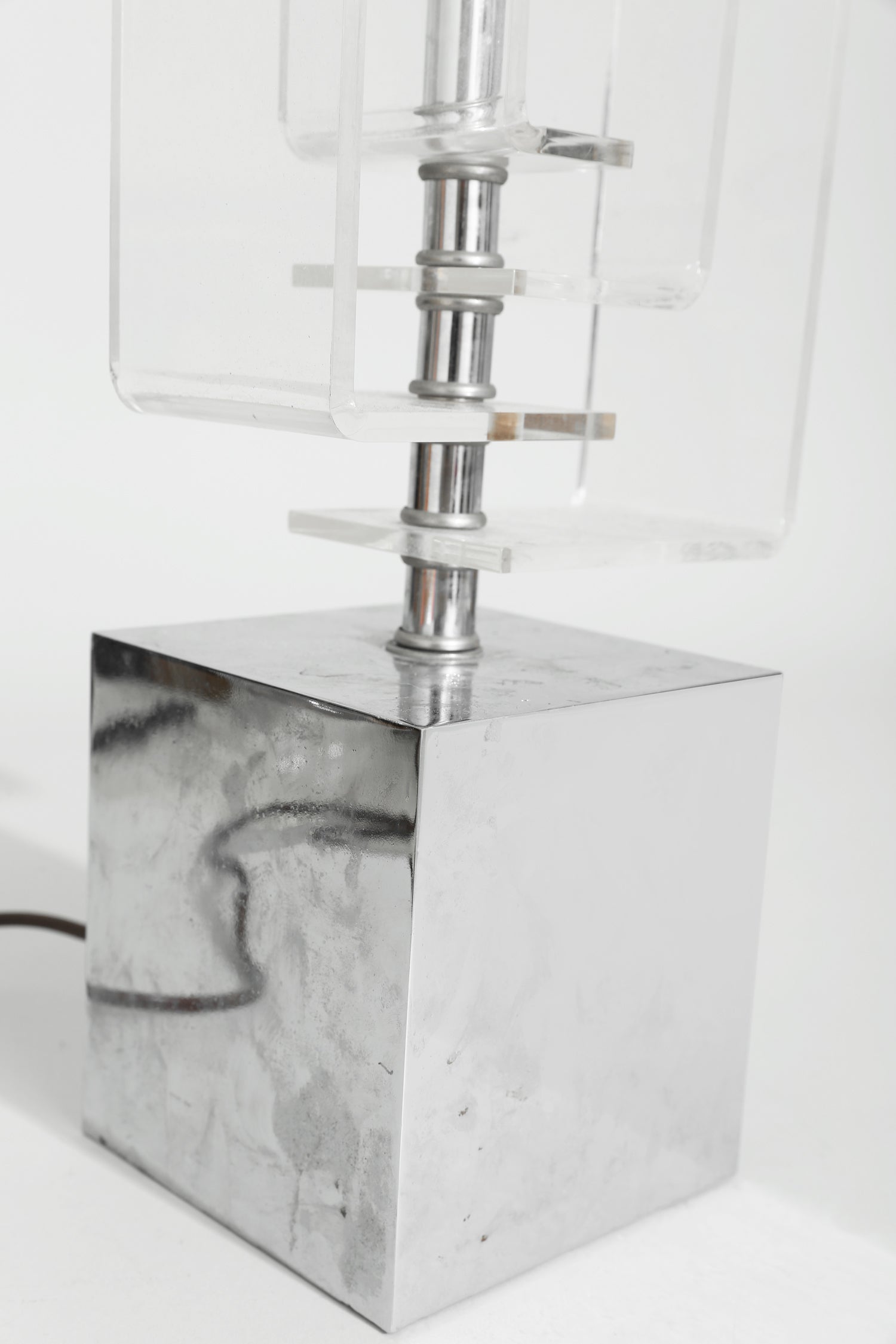Geometric Lucite and Chrome Table Lamp