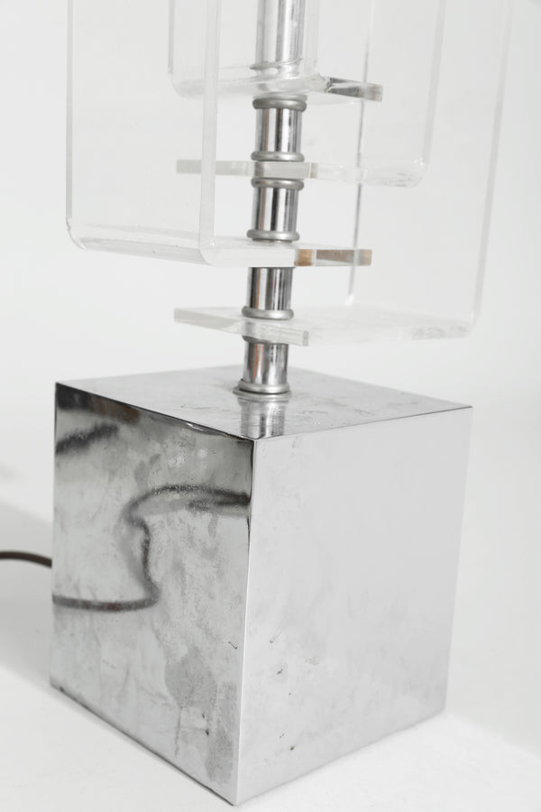 Geometric Lucite and Chrome Table Lamp