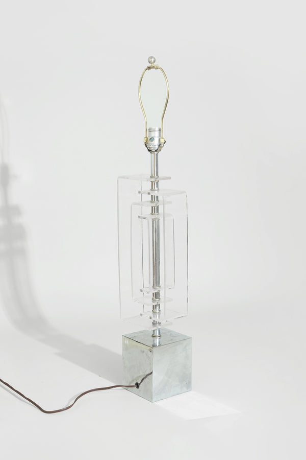 Geometric Lucite and Chrome Table Lamp