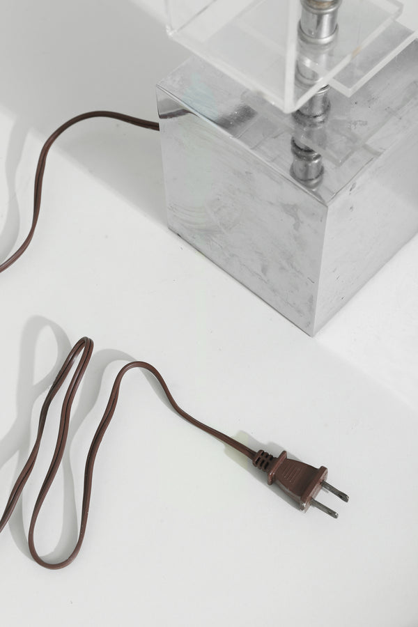 Geometric Lucite and Chrome Table Lamp