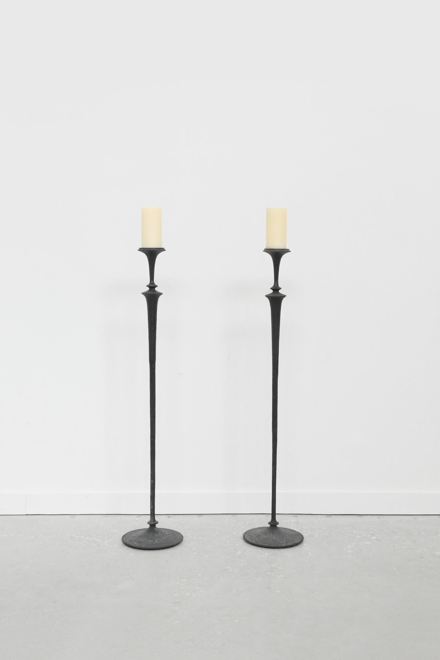 Brutalist Iron Floor Candleholder Set