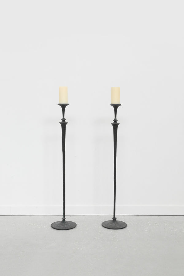 Brutalist Iron Floor Candleholder Set
