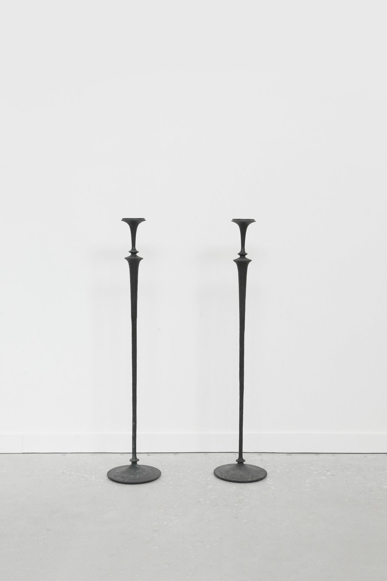 Brutalist Iron Floor Candleholder Set