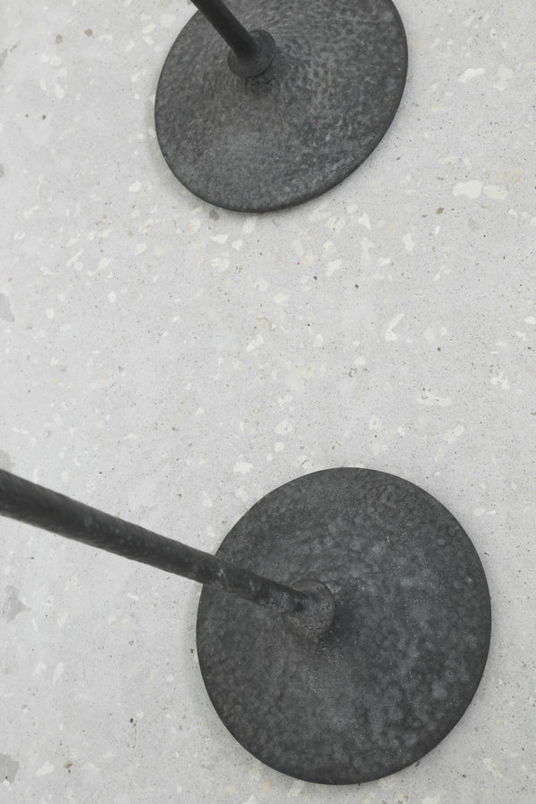 Brutalist Iron Floor Candleholder Set