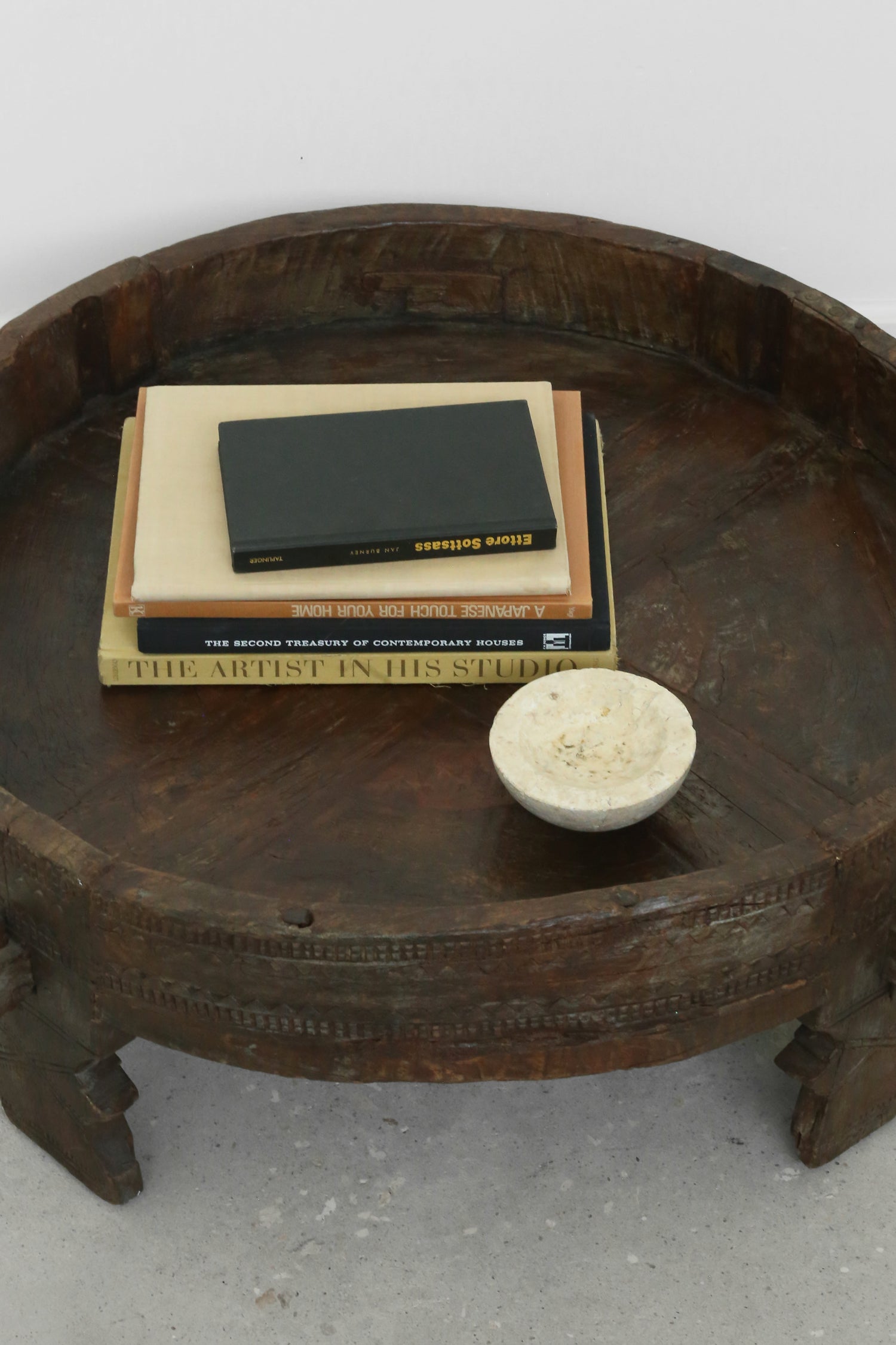 Hand-Carved Indian Chakki Table