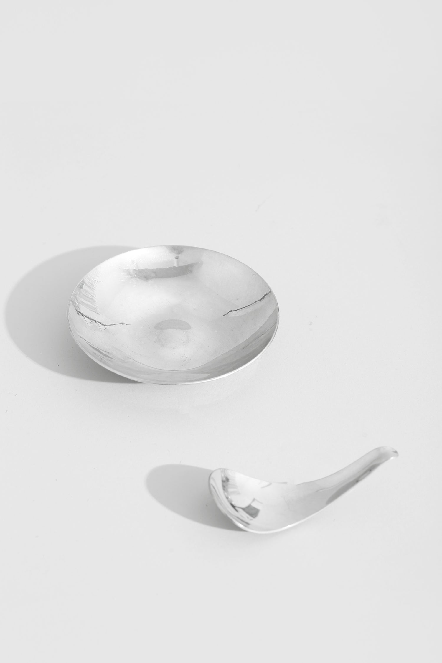 Sculptural Chrome Dish and Spoon