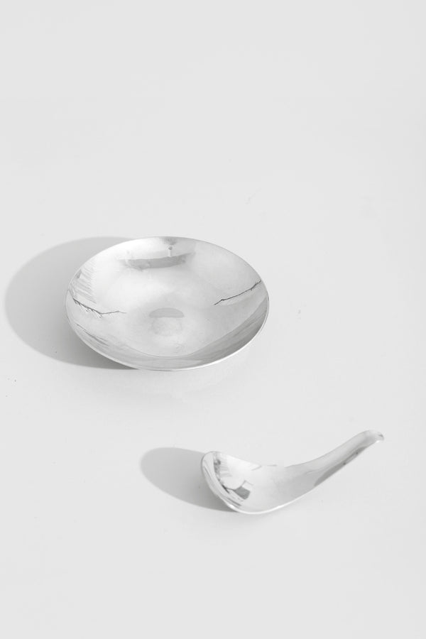 Sculptural Chrome Dish and Spoon