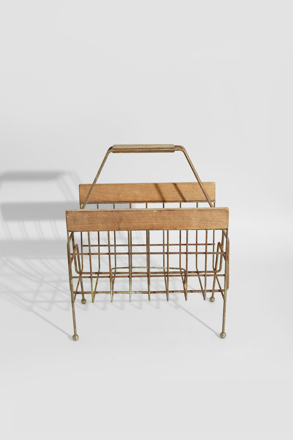 Mid-Century Wire + Wood Magazine Rack