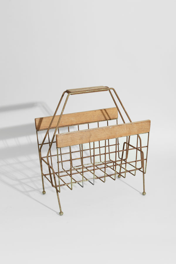 Mid-Century Wire + Wood Magazine Rack