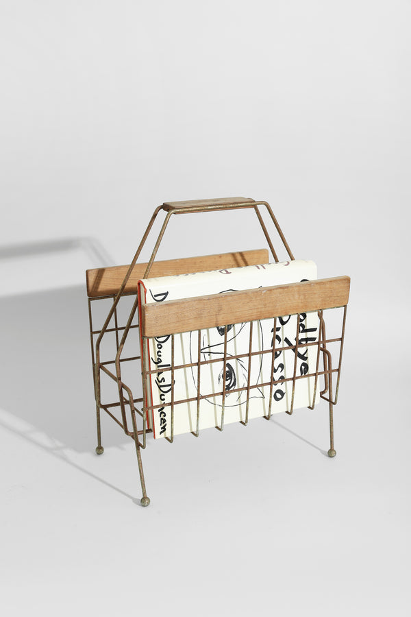 Mid-Century Wire + Wood Magazine Rack