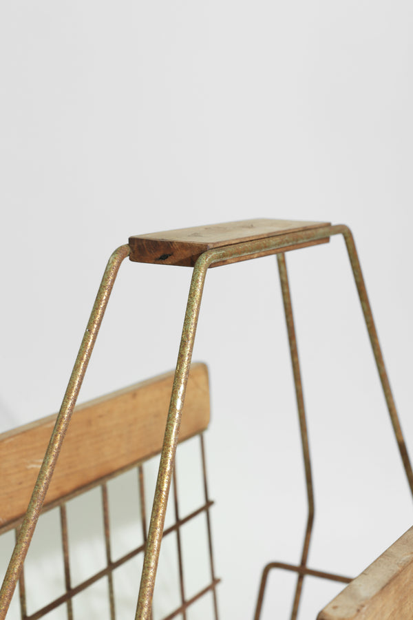 Mid-Century Wire + Wood Magazine Rack
