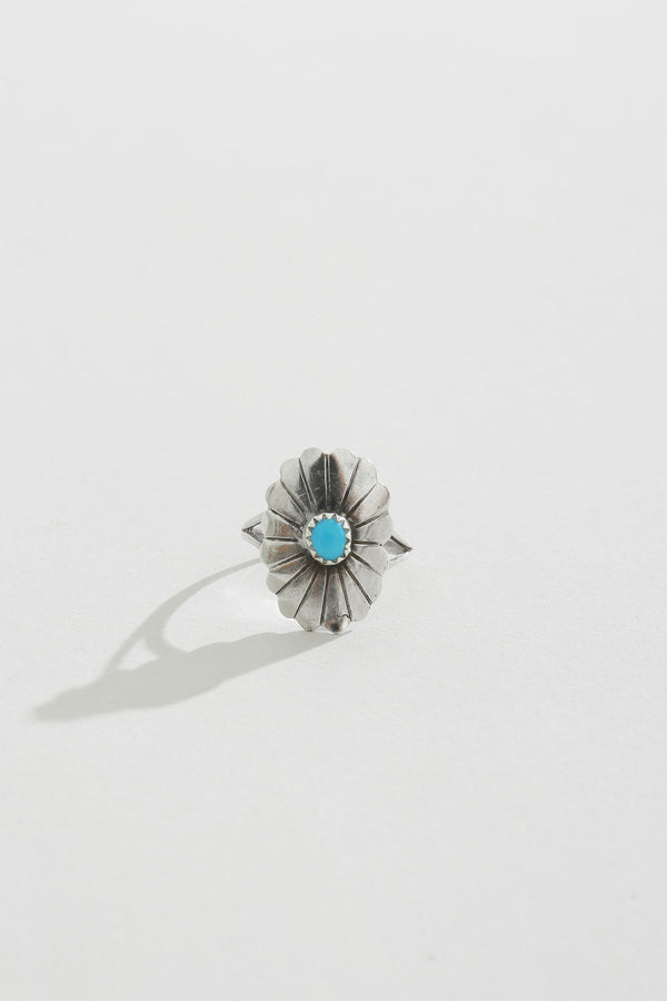Turquoise Flower Ring, Size 7.75
