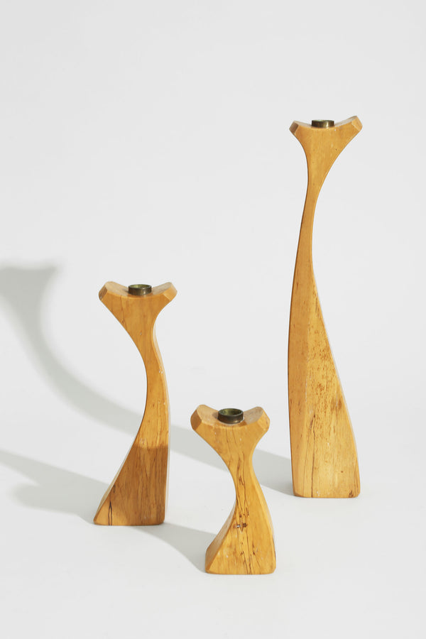 Sculptural Wood Candleholder Set