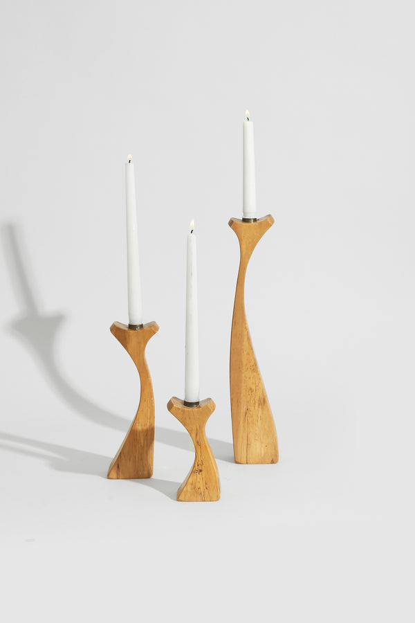 Sculptural Wood Candleholder Set