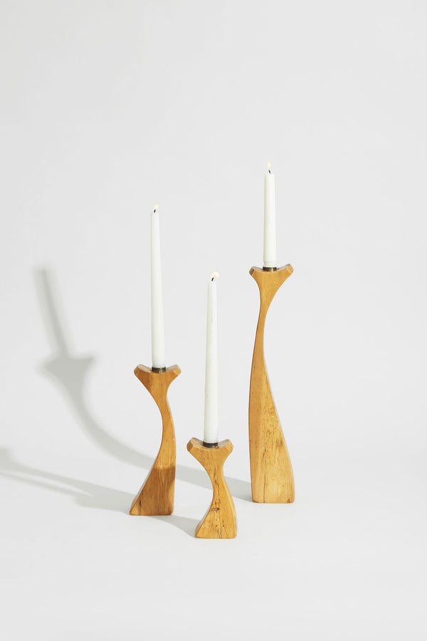 Sculptural Wood Candleholder Set