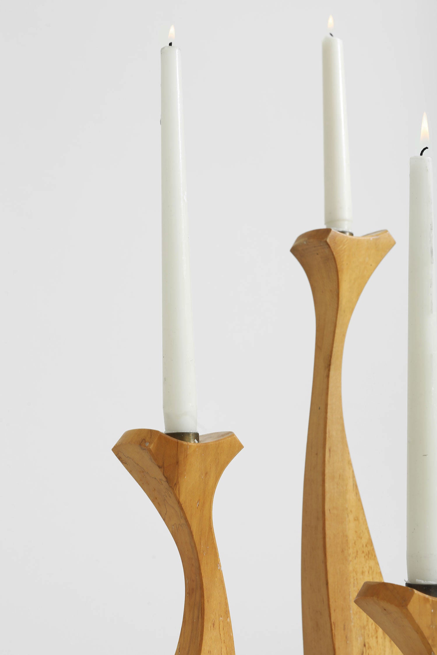 Sculptural Wood Candleholder Set