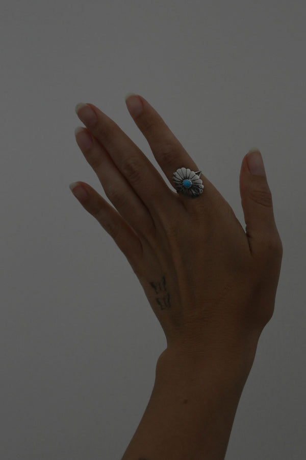 Turquoise Flower Ring, Size 7.75