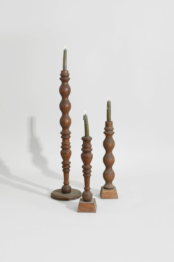 Turned Wood Candleholder Trio