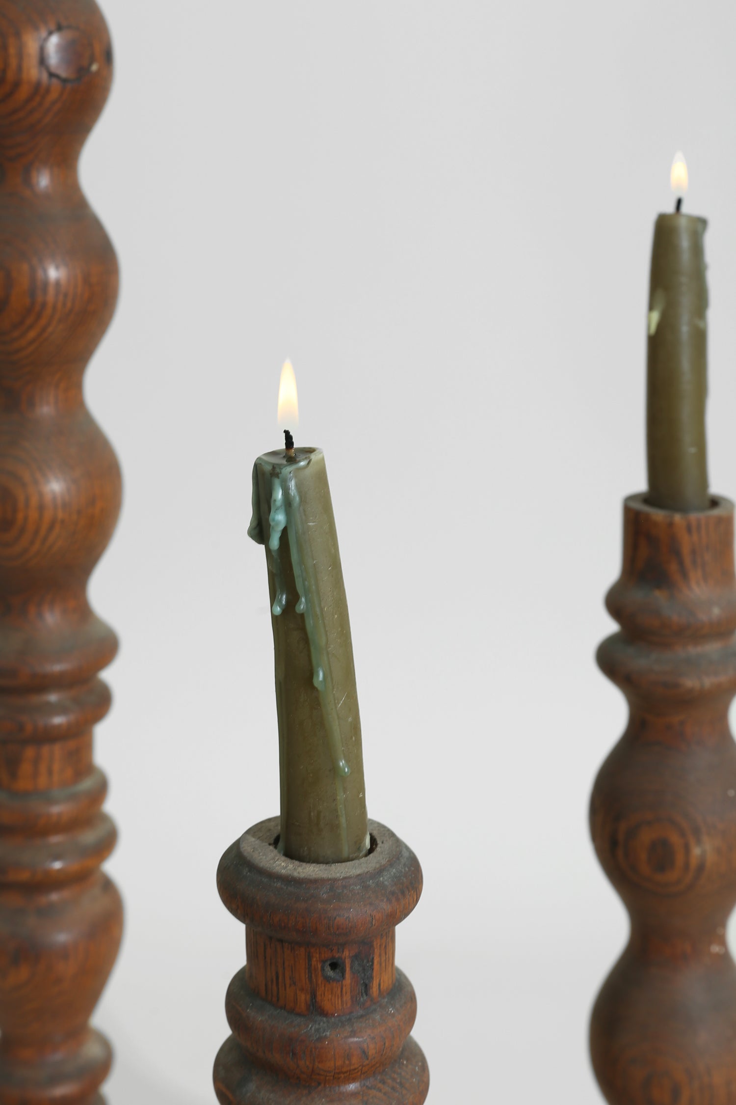 Turned Wood Candleholder Trio