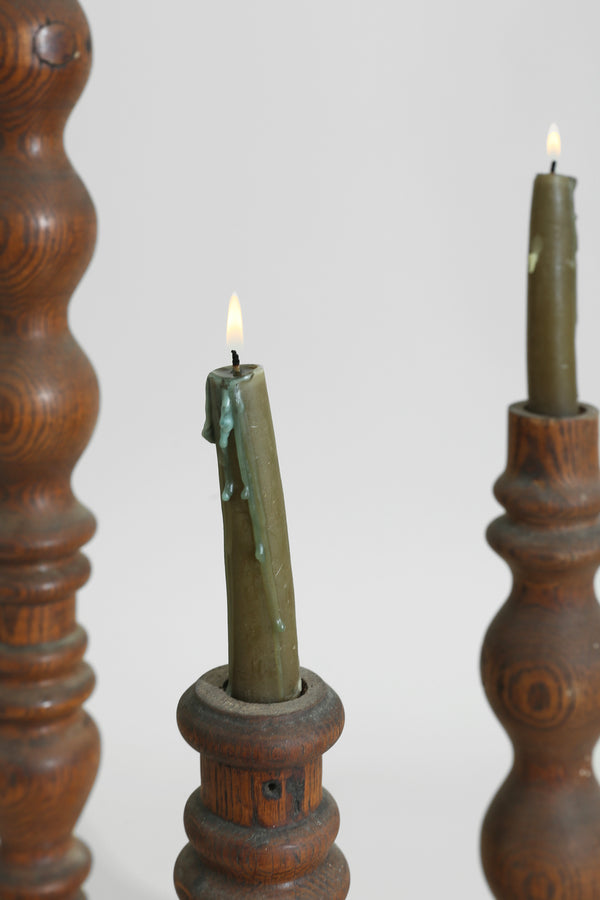 Turned Wood Candleholder Trio