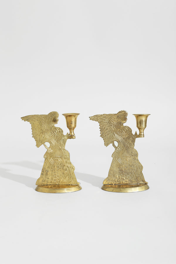 Brass Angel Candleholder Set
