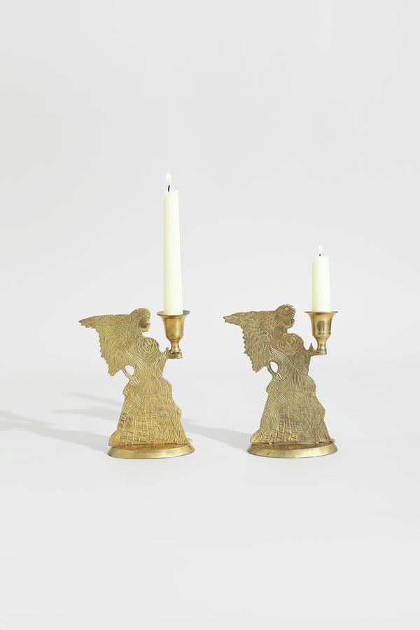 Brass Angel Candleholder Set