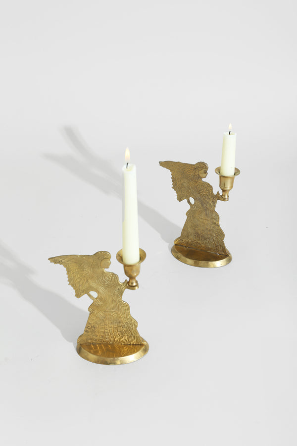 Brass Angel Candleholder Set