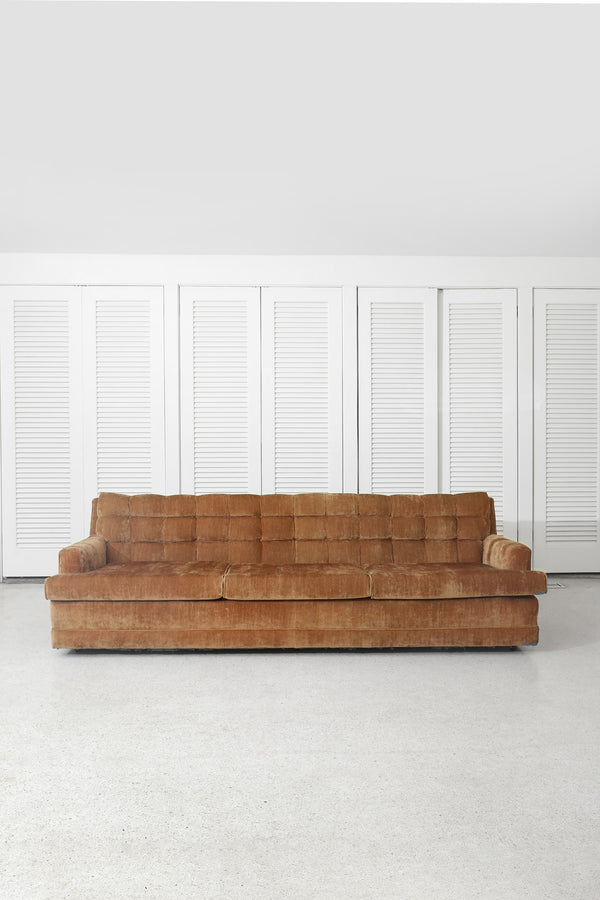 1970s Camel Velvet Sofa