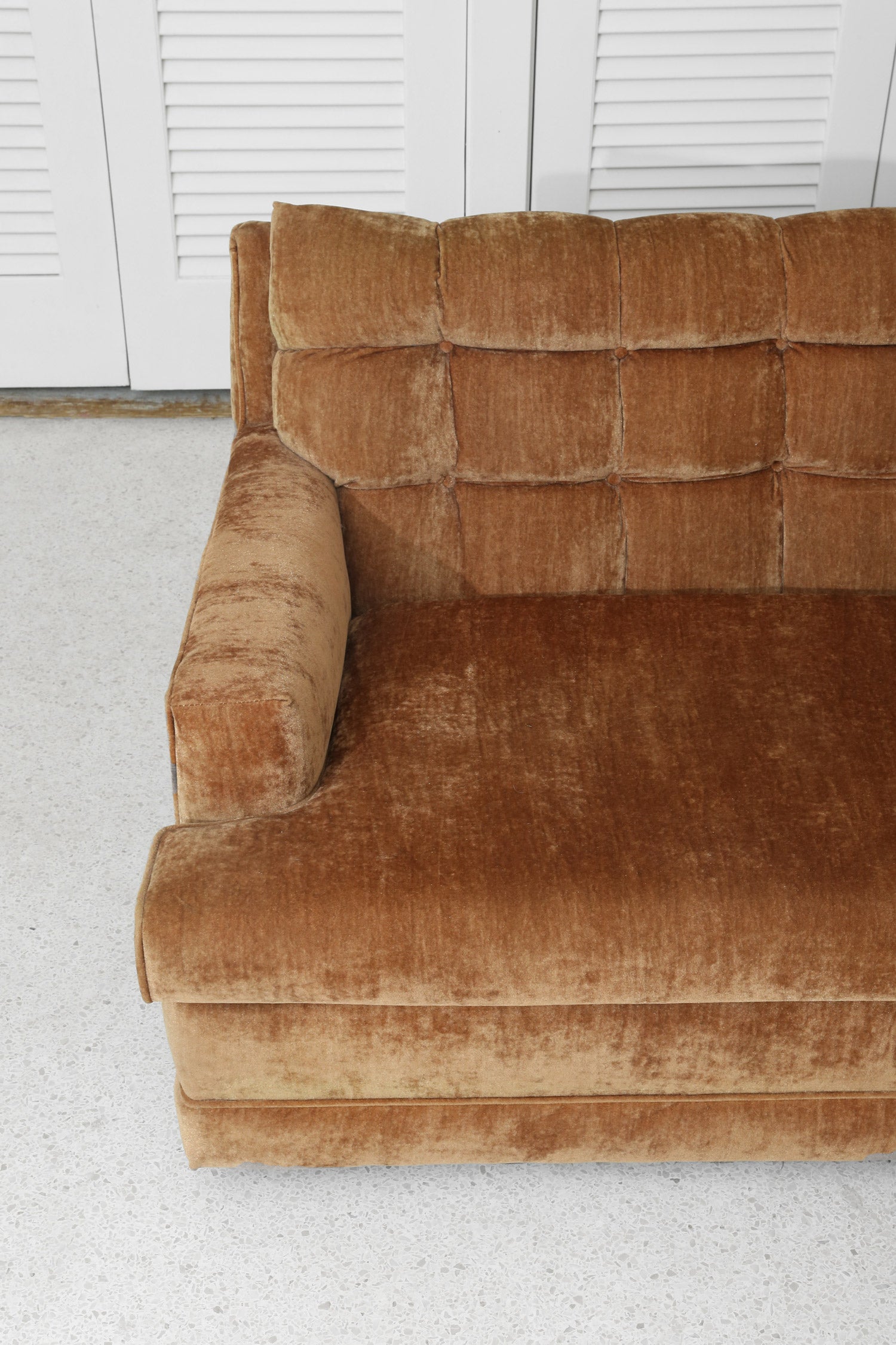 1970s Camel Velvet Sofa
