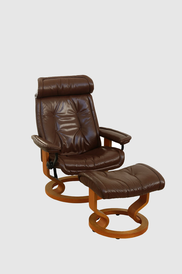 Brown Lounger Chair + Ottoman Set