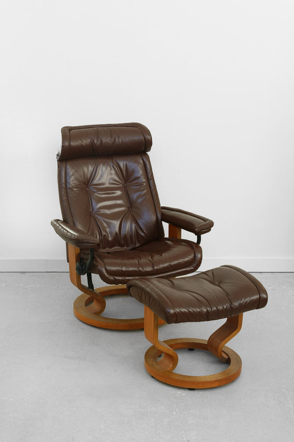 Brown Lounger Chair + Ottoman Set