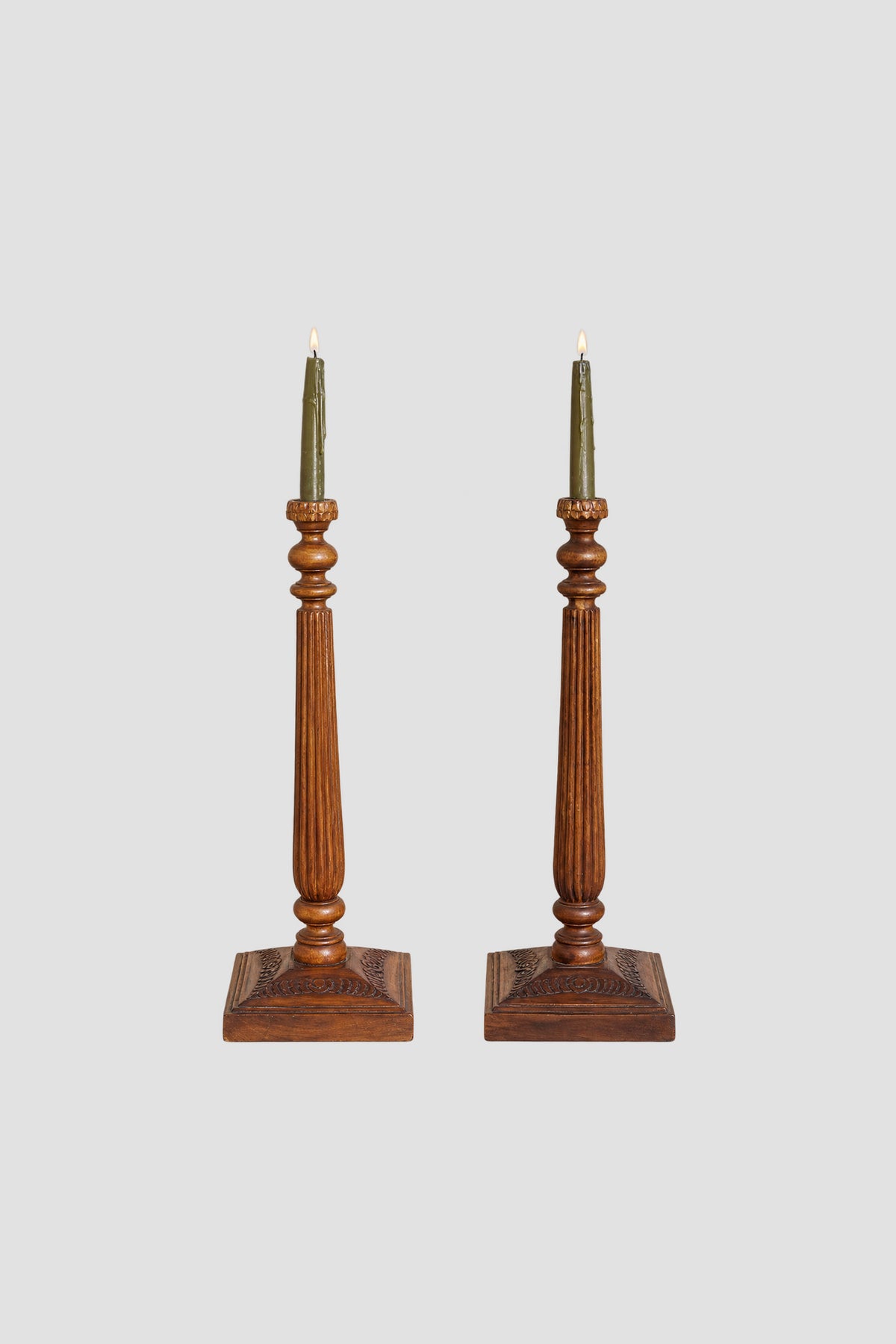 Tall Hand-Carved Candleholder Set