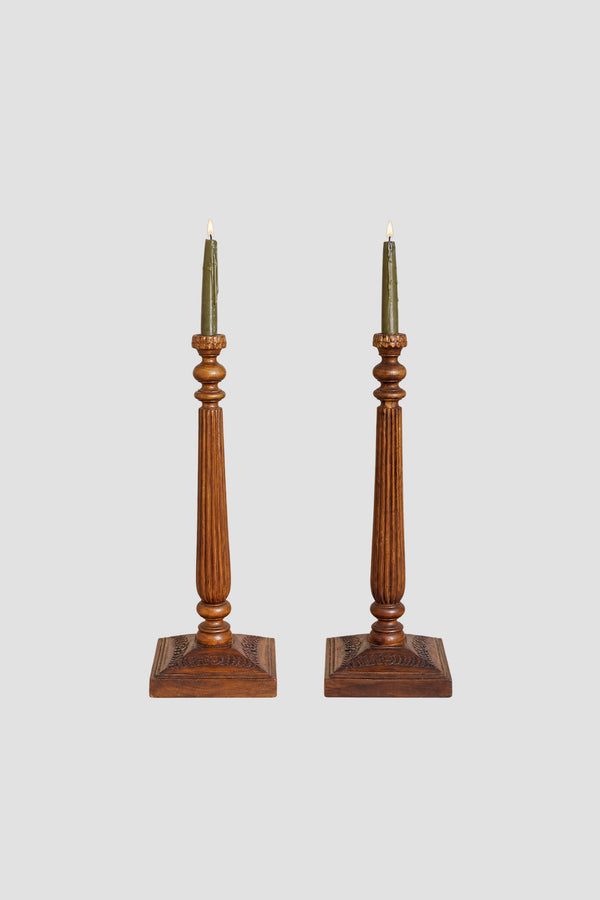 Tall Hand-Carved Candleholder Set