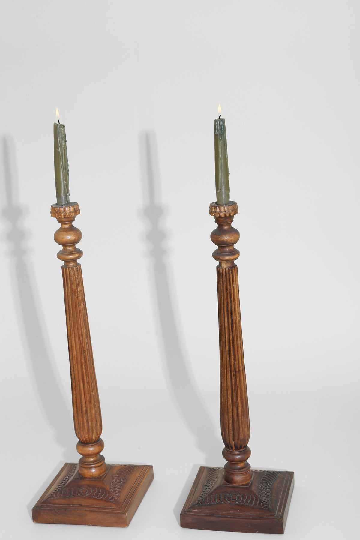 Tall Hand-Carved Candleholder Set