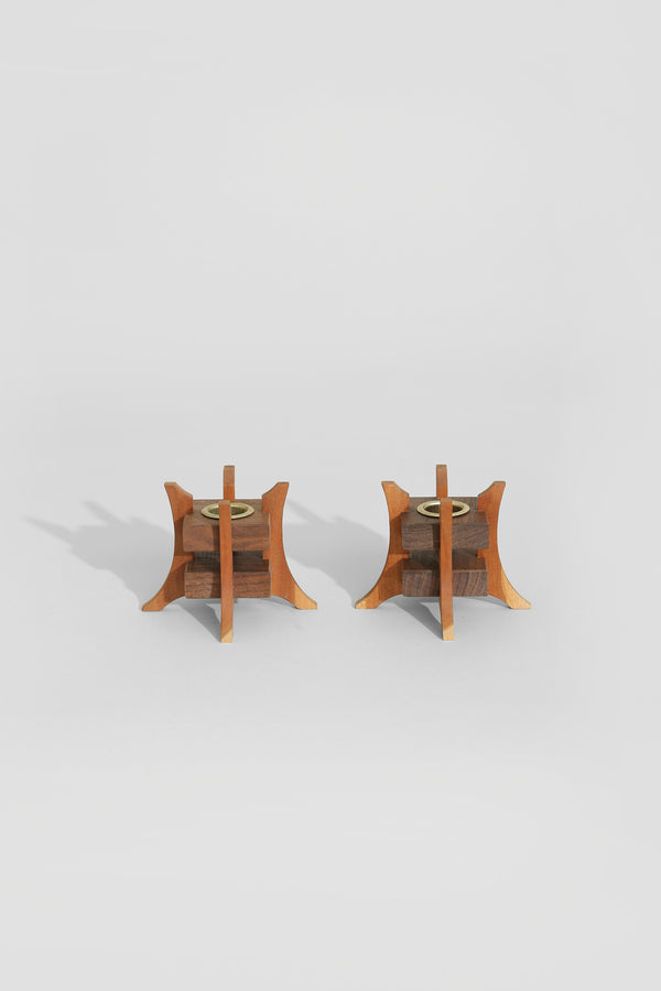 Architectural Wood Candleholder Set