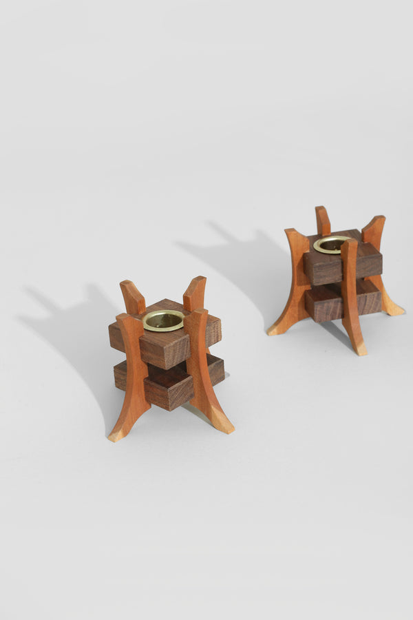 Architectural Wood Candleholder Set