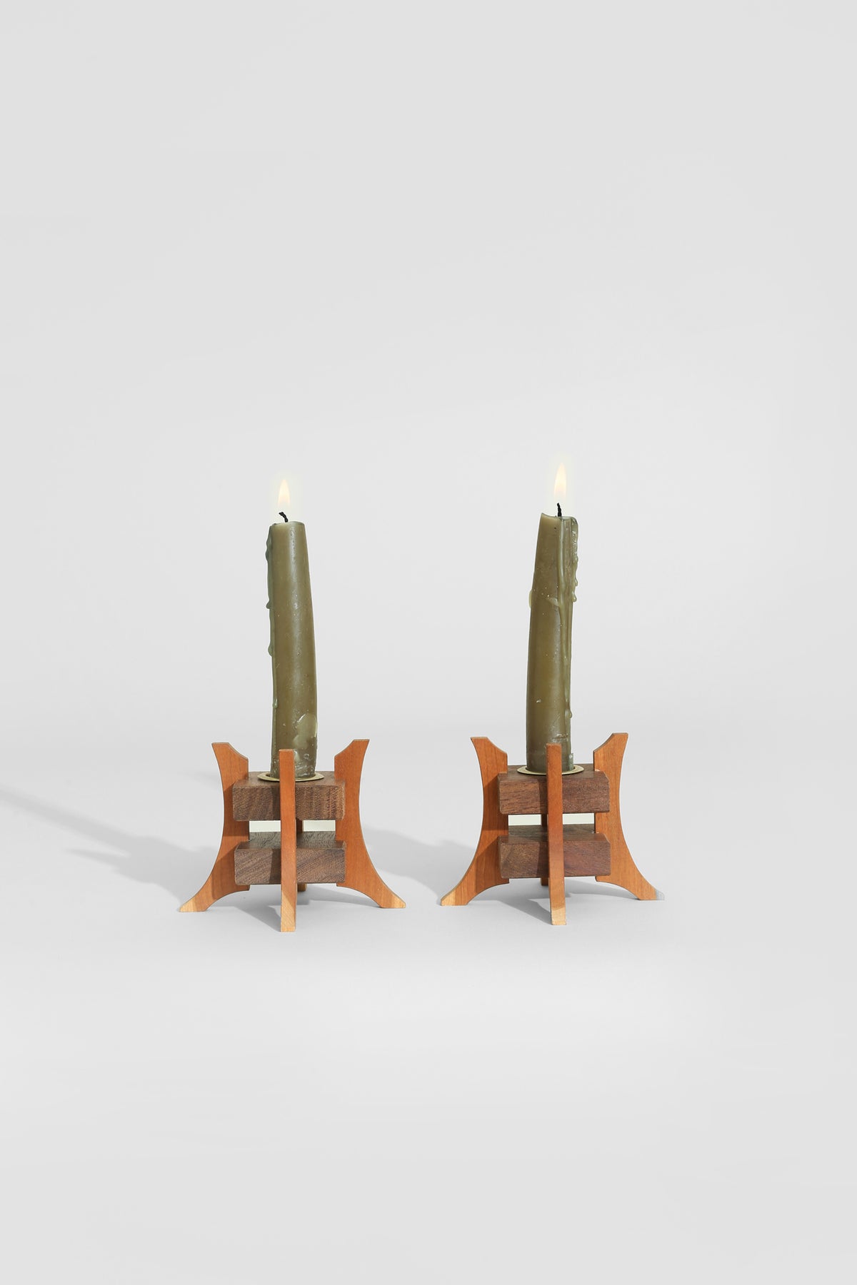 Architectural Wood Candleholder Set