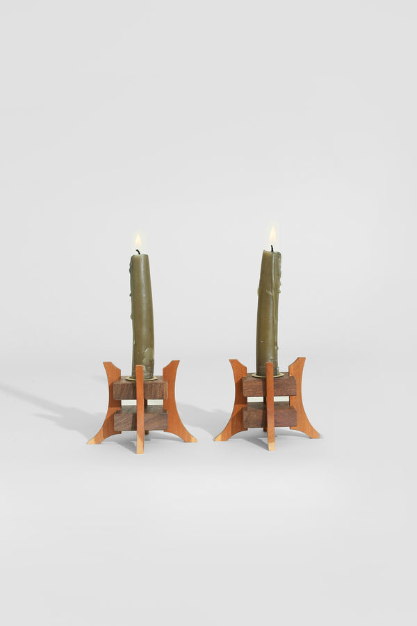 Architectural Wood Candleholder Set