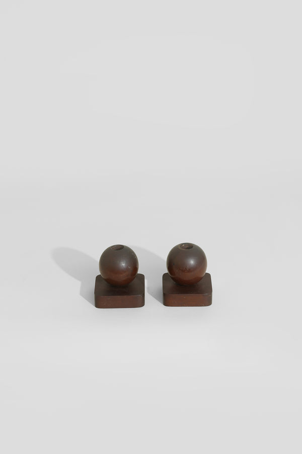 Wood Sphere Candleholder Set