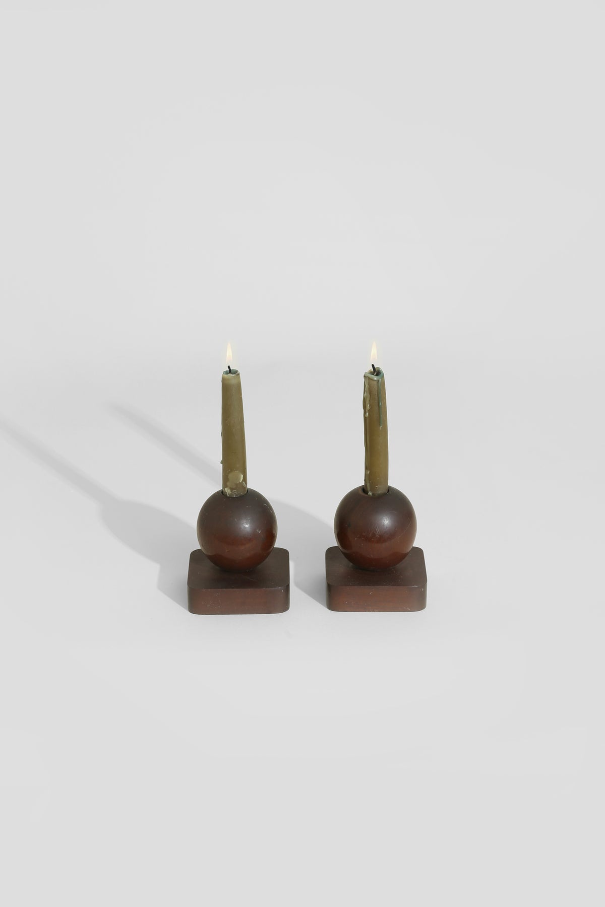 Wood Sphere Candleholder Set