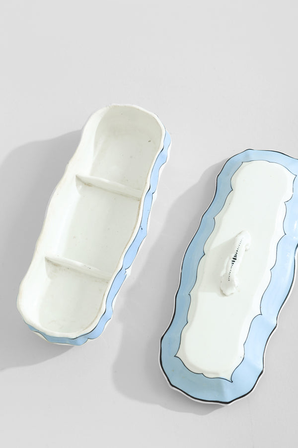 Blue & White Ceramic Covered Dish