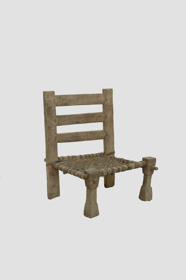 Carved Wood + Woven Leather Chair