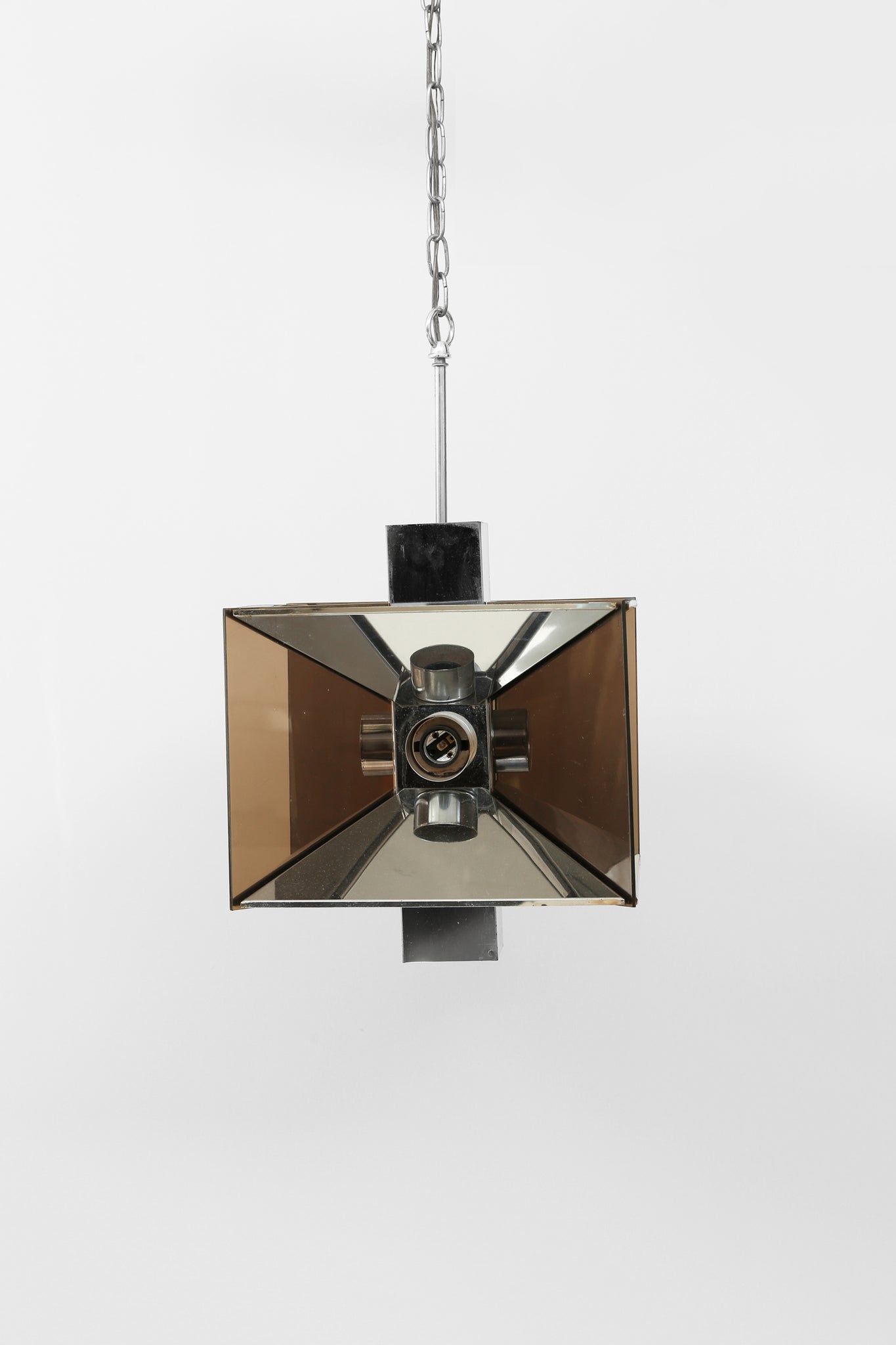 Chrome and Smoked Lucite Pendant Lamp