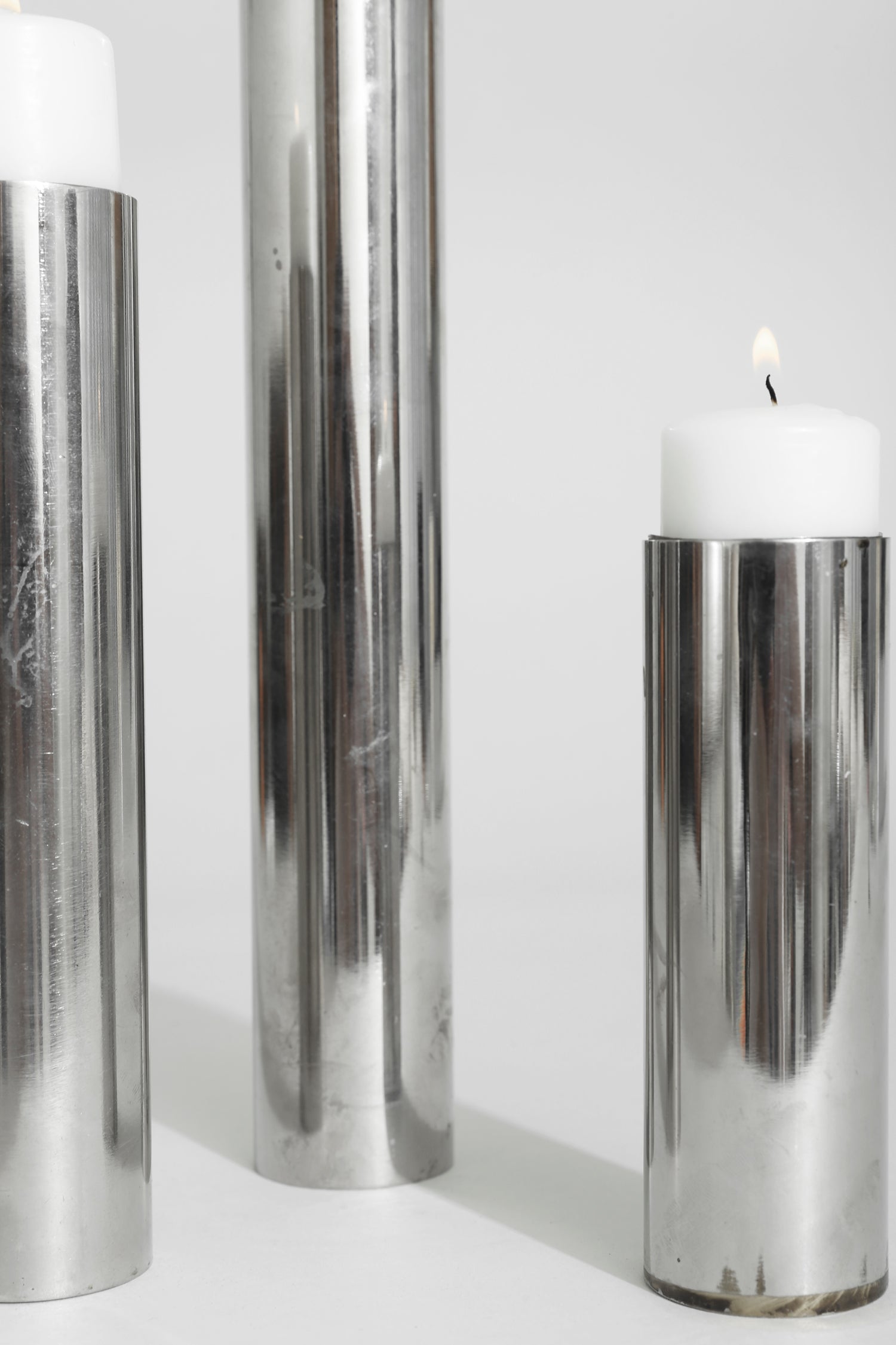 Cylindrical Chrome Candleholder Trio
