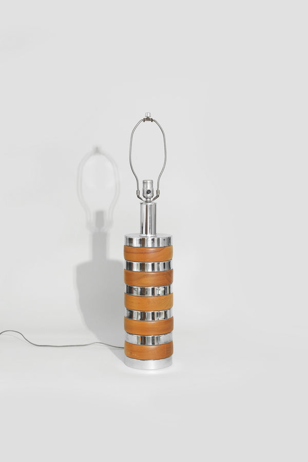 Chrome + Wood Stripe Table Lamp