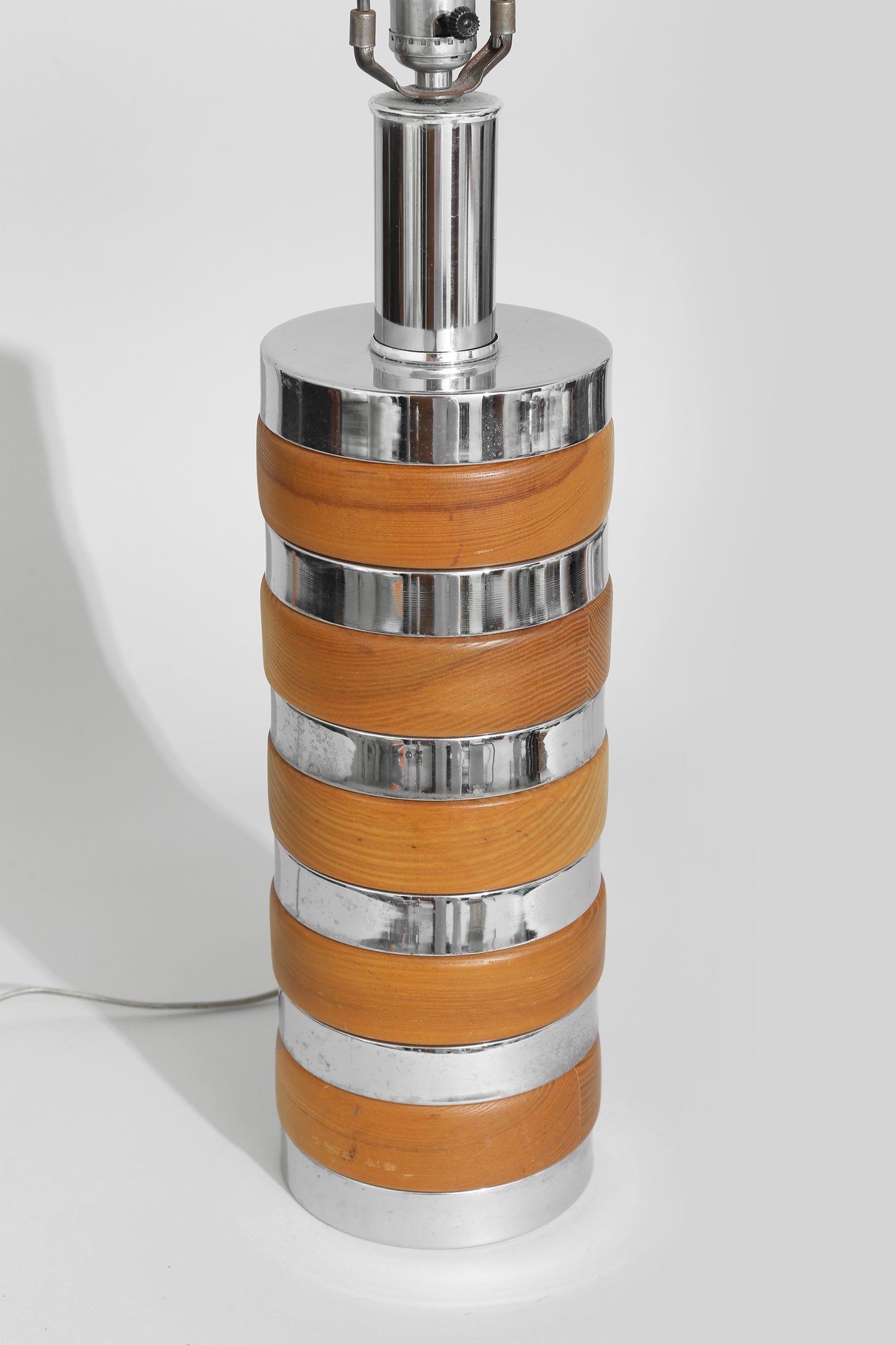 Chrome + Wood Stripe Table Lamp