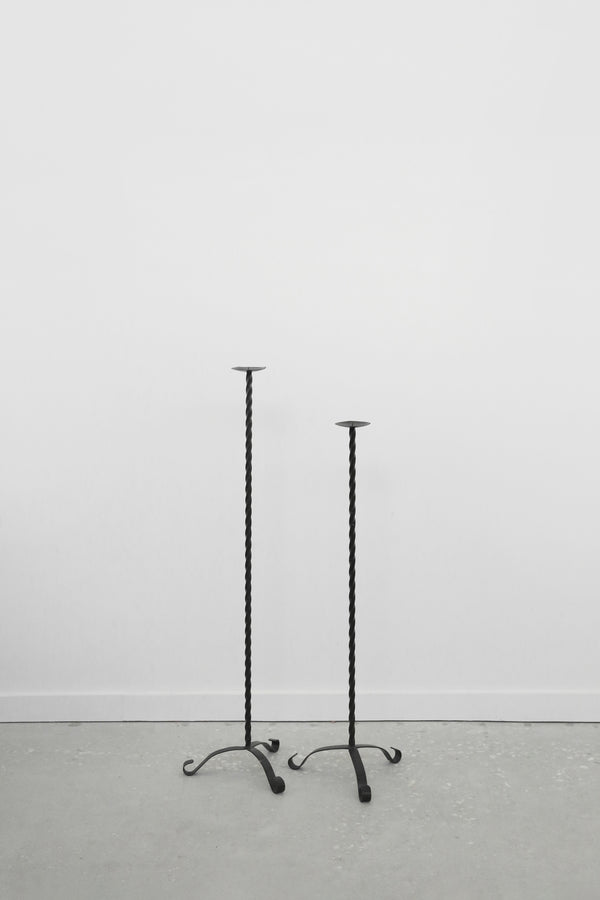 Twisted Iron Floor Candleholder Set